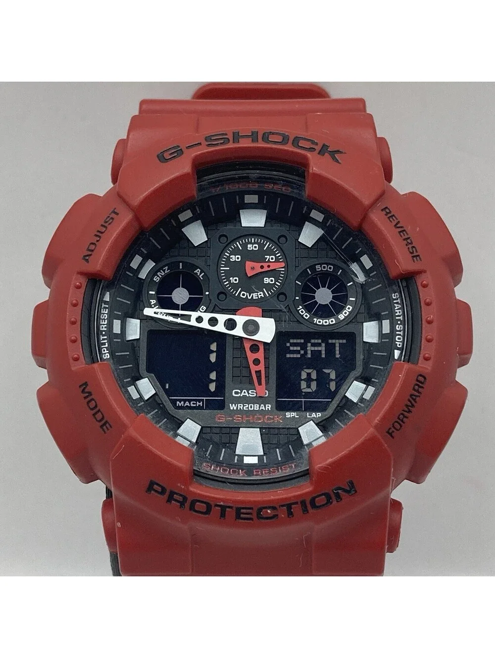 Men’s Casio G-Shock GA-100B Red Resin Band Digital Analog Watch 5081 New Battery